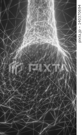 Monochrome wireframe mesh with connected nodes forming an abstract organic shape, symbolizing AI, data network, and digital connectivity Monochrome wireframe mesh with connected nodes forming an abstract organic shape, symbolizing AI, data network, and digital connectivity 140370694