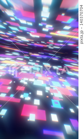 Colorful glowing rectangles forming a futuristic digital tunnel with depth, motion blur, and vibrant neon technology atmosphere. 140370704