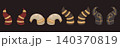 Vector set of various devil horns and gold decoration on dark background. Collection of magical fantasy horns 140370819