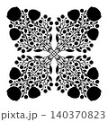 Vector black silhouette of floral kaleidoscope. Decorative print of poppies. Monochrome folk art blooming wildflowers. 140370823