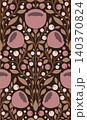 Vector seamless damask pattern with silhouette of flowers. Decorative flat texture with poppies and berries. Folk art blooming wildflowers 140370824