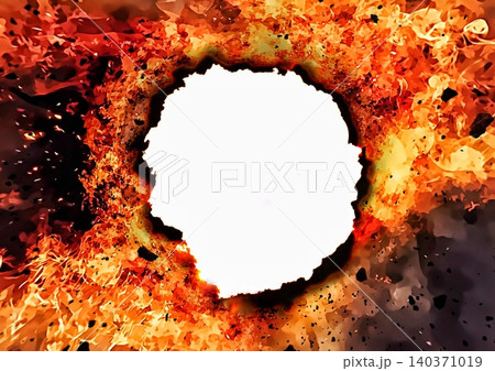 炎と焦げた紙の裂け目フレーム背景素材|燃焼・爆発・災害イメージのコピースペース 炎と焦げた紙の裂け目フレーム背景素材|燃焼・爆発・災害イメージのコピースペース 140371019
