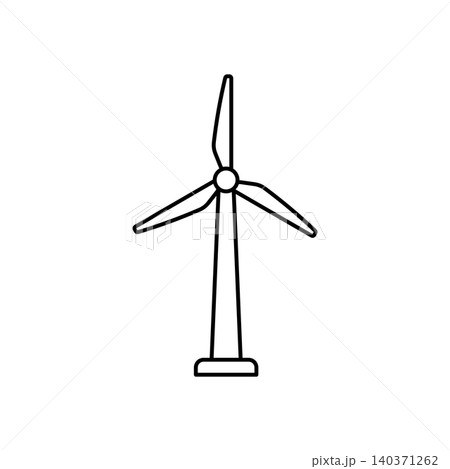 Clean isometric outline icon of a wind turbine. Minimalist line art symbol representing renewable wind power, green technology, and sustainable electricity. 140371262