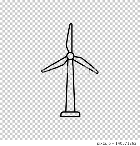 Clean isometric outline icon of a wind turbine. Minimalist line art symbol representing renewable wind power, green technology, and sustainable electricity. 140371262