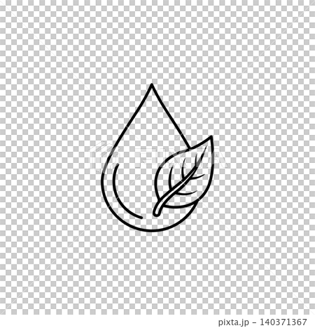 Minimalist water drop with a leaf inside line art icon. Isometric outline symbol for clean water conservation, eco hydration, and liquid purification Minimalist water drop with a leaf inside line art icon. Isometric outline symbol for clean water conservation, eco hydration, and liquid purification 140371367
