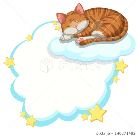 Sleeping Tabby Cat on Cloud with Stars Illustration Sleeping Tabby Cat on Cloud with Stars Illustration 140371482