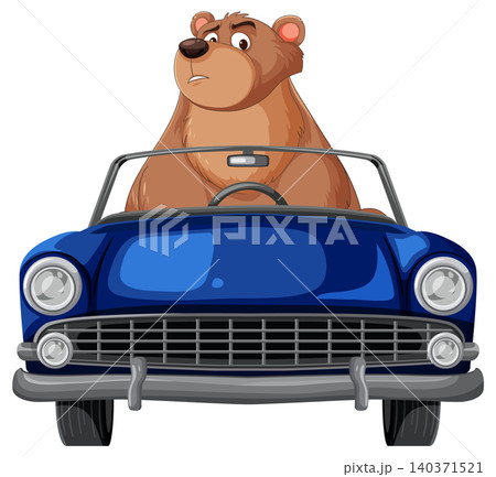 Brown Bear Driving Classic Blue Convertible Car 140371521