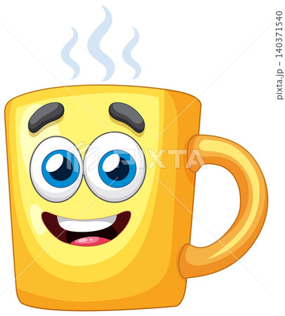 Cheerful Cartoon Coffee Mug Illustration 140371540