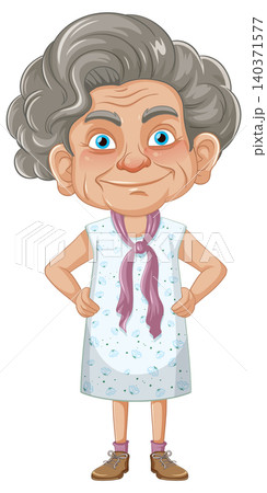 Elderly Woman Standing with Hands on Hips Cartoon 140371577
