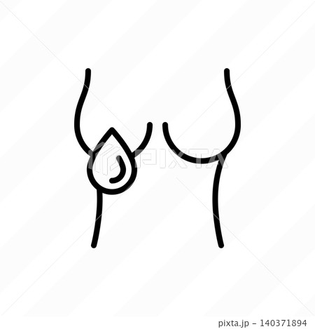 Breast cancer symptom: blood drop from the nipple. Bloody discharge thin line icon. Modern vector illustration. Breast cancer symptom: blood drop from the nipple. Bloody discharge thin line icon. Modern vector illustration. 140371894