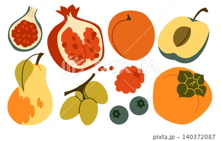 Autumn Fruit Vector Set Flat Geometric Pomegranate Fig Persimmon Collection Autumn Fruit Vector Set Flat Geometric Pomegranate Fig Persimmon Collection 140372087
