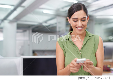 Business woman, typing and networking on phone, smile and planning or communication in email. Female person, office and app for conversation on mockup space, web and internet for research or info Business woman, typing and networking on phone, smile and planning or communication in email. Female person, office and app for conversation on mockup space, web and internet for research or info 140372781