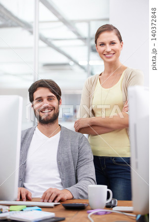 Business people, computer and teamwork in portrait for proposal, online and internet for research. Employees, website and collaboration on report in office, support and confident for plan on project Business people, computer and teamwork in portrait for proposal, online and internet for research. Employees, website and collaboration on report in office, support and confident for plan on project 140372848