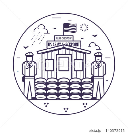 Checkpoint Charlie Berlin Landmark Line Icon Checkpoint Charlie Berlin Landmark Line Icon 140372913