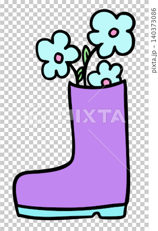 Pastel blue flowers in purple boots for gardening, home, house, outdoors, equipment, garage, spring, summer, nature, garden, plants, tree, blossom, blooming, picnic, park, backyard, environment, soil 140373086
