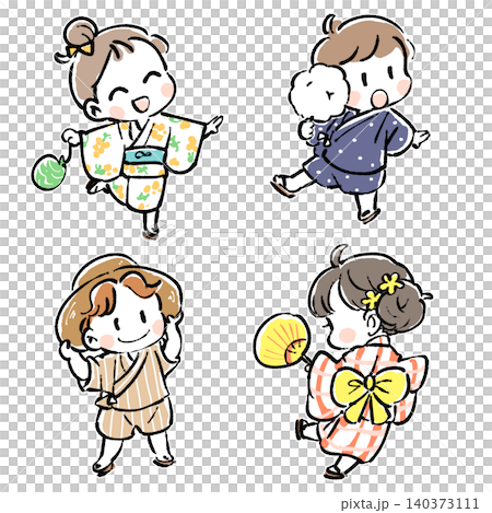 Children going to a summer festival wearing yukata Children going to a summer festival wearing yukata 140373111