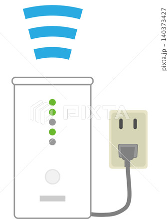 コンセントとホームルーターから電波が出ているイメージイラスト 140373427