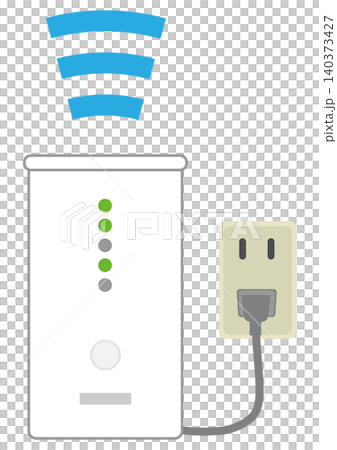 コンセントとホームルーターから電波が出ているイメージイラスト 140373427