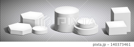 White 3D podiums different shape, product stand 140373461
