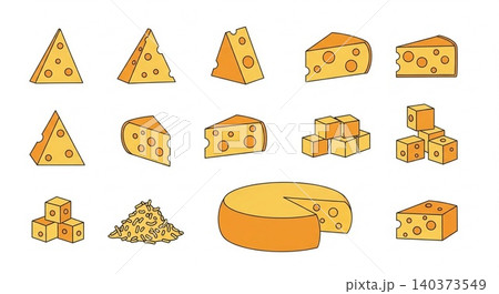 Collection of assorted swiss cheese pieces and blocks set with collection assortment illustration ingredient culinary products isolated appetizer nutrition selection clipping wholesome 140373549