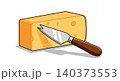 Block of swiss cheese with metal slicer knife illustration emmental ingredient culinary illustration isolated background appetizer 140373553