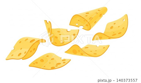 Thin slices of swiss cheese floating with floating ingredient emmental appetizer illustration isolated background delicate shavings culinary Thin slices of swiss cheese floating with floating ingredient emmental appetizer illustration isolated background delicate shavings culinary 140373557