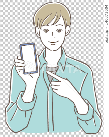携帯電話の画面を指さす男性 携帯電話の画面を指さす男性 140373604