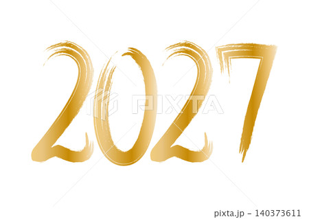 ゴールドのかすれた筆のラインの2027|年賀状素材 140373611