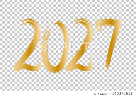 ゴールドのかすれた筆のラインの2027|年賀状素材 140373611