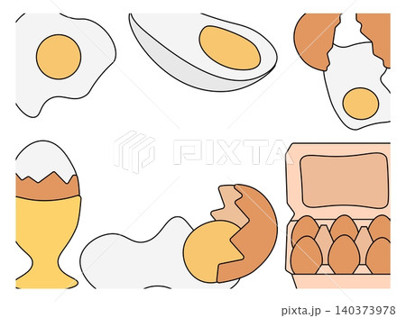 Egg whole fried, boiled, fresh rectangle frame. Egg template hand drawn illustration. Vector graphic line art. design for fashion graphics, textile prints, fabrics, wallpapers. 140373978