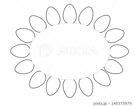 Egg oval frame. Egg template hand drawn illustration. Vector Black and white graphic line art. design for banner, poster, card, paper. Illustration for recipe cookbook, banner, postcard, menu. 140373979