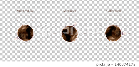 A watercolor illustration of a clock depicting coffee time. A watercolor illustration of a clock depicting coffee time. 140374178