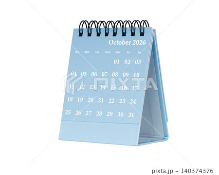 Desktop calendar for October 2026 in blue colour. Mini planner for business and finance, spiral view on isolated white background Desktop calendar for October 2026 in blue colour. Mini planner for business and finance, spiral view on isolated white background 140374376
