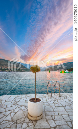 Amazing View on Franjo Tudjman bridge from beach Copacabana at sunset in Dubrovnik. Amazing View on Franjo Tudjman bridge from beach Copacabana at sunset in Dubrovnik. 140375010