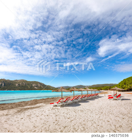 Breathtaking view of beach of Santa Giulia resort. Breathtaking view of beach of Santa Giulia resort. 140375036