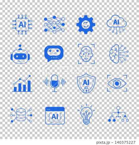 Artificial intelligence-related line art icon set (blue) 140375227