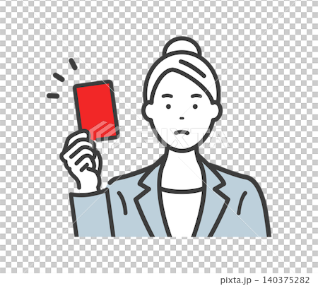 A young businesswoman gives a red card. A young businesswoman gives a red card. 140375282