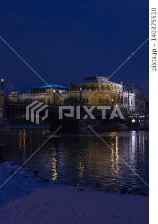 Rudolfinum building and Manes bridge at night, Prague Rudolfinum building and Manes bridge at night, Prague 140375510