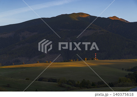Landscape with communication tower at sunset in Ziar, Slovakia 140375618