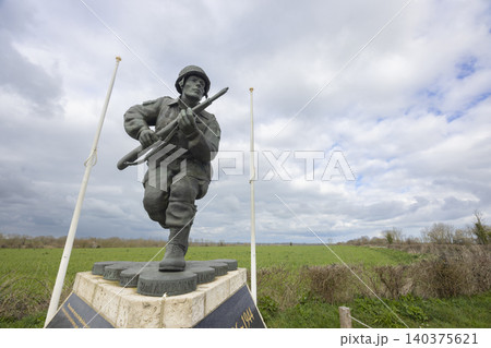 American airborne soldier memorial in Normandy France 140375621