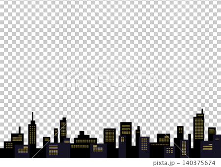 Nighttime cityscape background illustration, frame material featuring silhouettes of skyscrapers. Nighttime cityscape background illustration, frame material featuring silhouettes of skyscrapers. 140375674