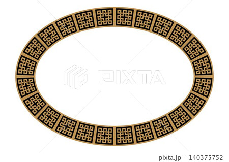 Golden black oval plate frame with pattern in the style of chinese. Oval pattern frame. Vintage ethnic frame with greek pattern. Pattern frame for oval surface, textile, embroidery, ceramic, porcelain Golden black oval plate frame with pattern in the style of chinese. Oval pattern frame. Vintage ethnic frame with greek pattern. Pattern frame for oval surface, textile, embroidery, ceramic, porcelain 140375752