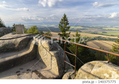 Scenic view from Ostas Table Mountain enjoying Czechia landscape Scenic view from Ostas Table Mountain enjoying Czechia landscape 140375775