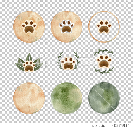 Paw icon set in a circle with leaves. Watercolor symbols for cruelty-free packaging, not tested on animals, pet-friendly. Paw icon set in a circle with leaves. Watercolor symbols for cruelty-free packaging, not tested on animals, pet-friendly. 140375934