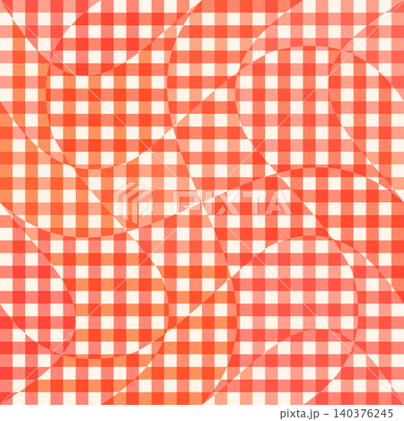 Red and white gingham seamless vector pattern with warped curved waves optical illusion effect, Fun check for summer picnic and bbq designs 140376245