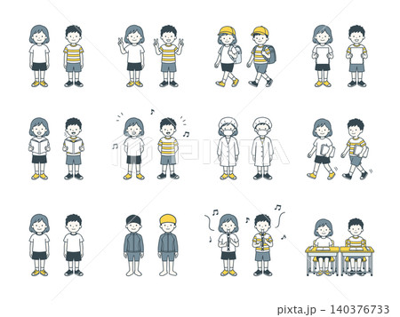 小学生の学校生活イラストセット 小学生の学校生活イラストセット 140376733