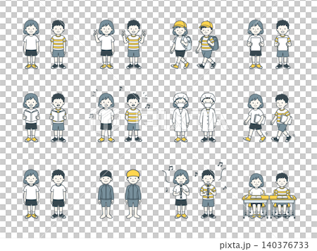 小学生の学校生活イラストセット 小学生の学校生活イラストセット 140376733