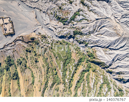 Aerial view top down of Volcano land texture, Abstract nature Background at Bromo volcano indonesia 140376767