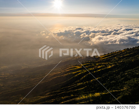 Aerial view of rock cliff at Kawah Ijen volcano with turquoise sulfur water lake at sunrise.Amazing nature landscape view at East Java, Indonesia. Natural landscape background Aerial view of rock cliff at Kawah Ijen volcano with turquoise sulfur water lake at sunrise.Amazing nature landscape view at East Java, Indonesia. Natural landscape background 140376780