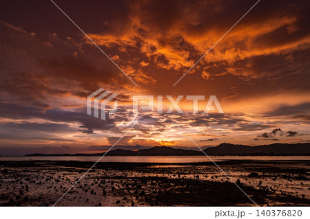 Sunset sky Nature background Beautiful Light Sunset or sunrise over sea Amazing clouds in sunset sky nature light cloud background 140376820